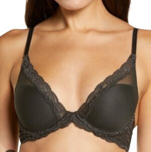 natori feathers underwire contour plunge bra coal size 32G 